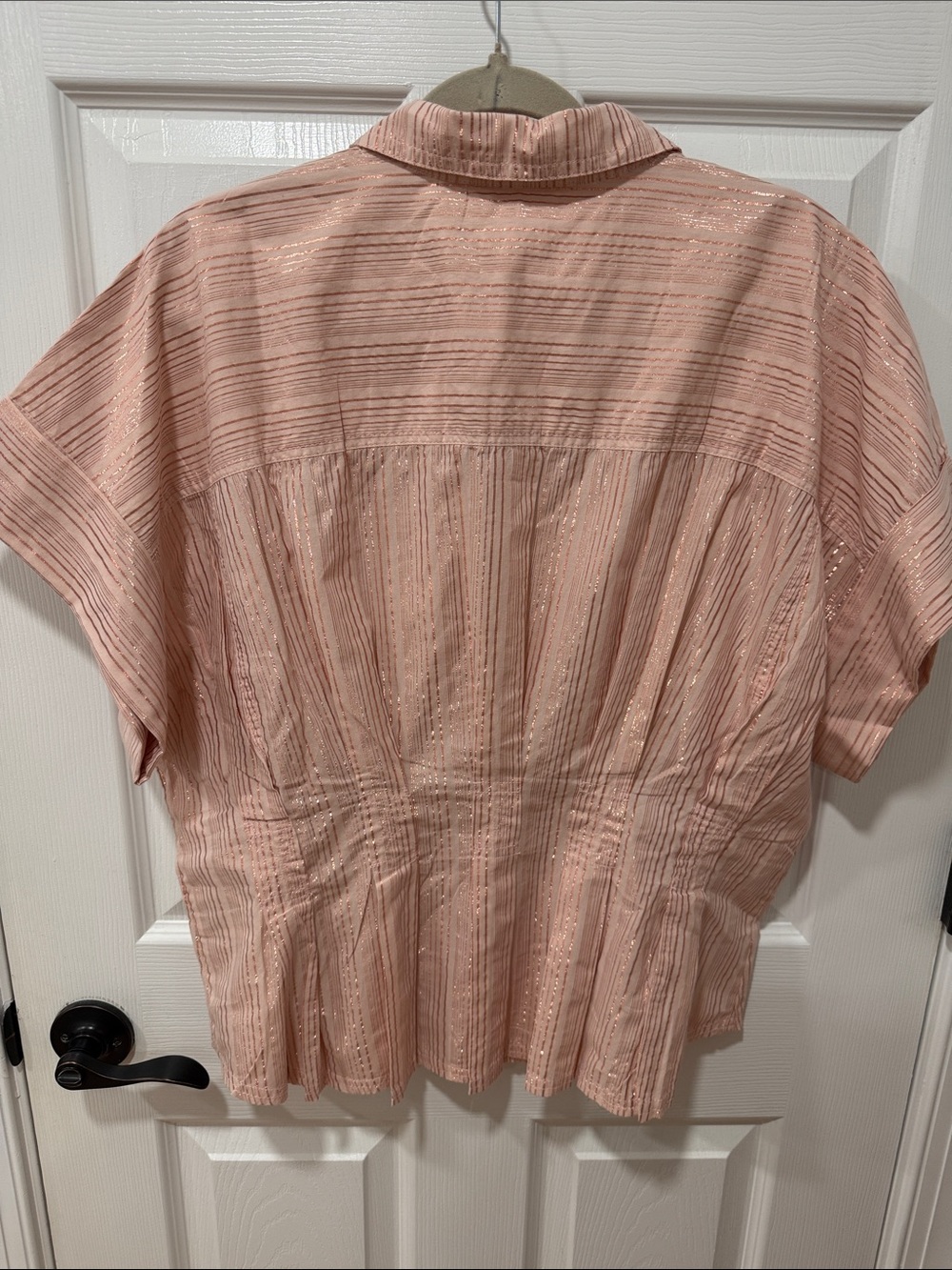 NWT Pilcro Metallic Stripe Blush Pink Button-Front Short Sleeve Blouse Sz XL - Picture 7 of 8